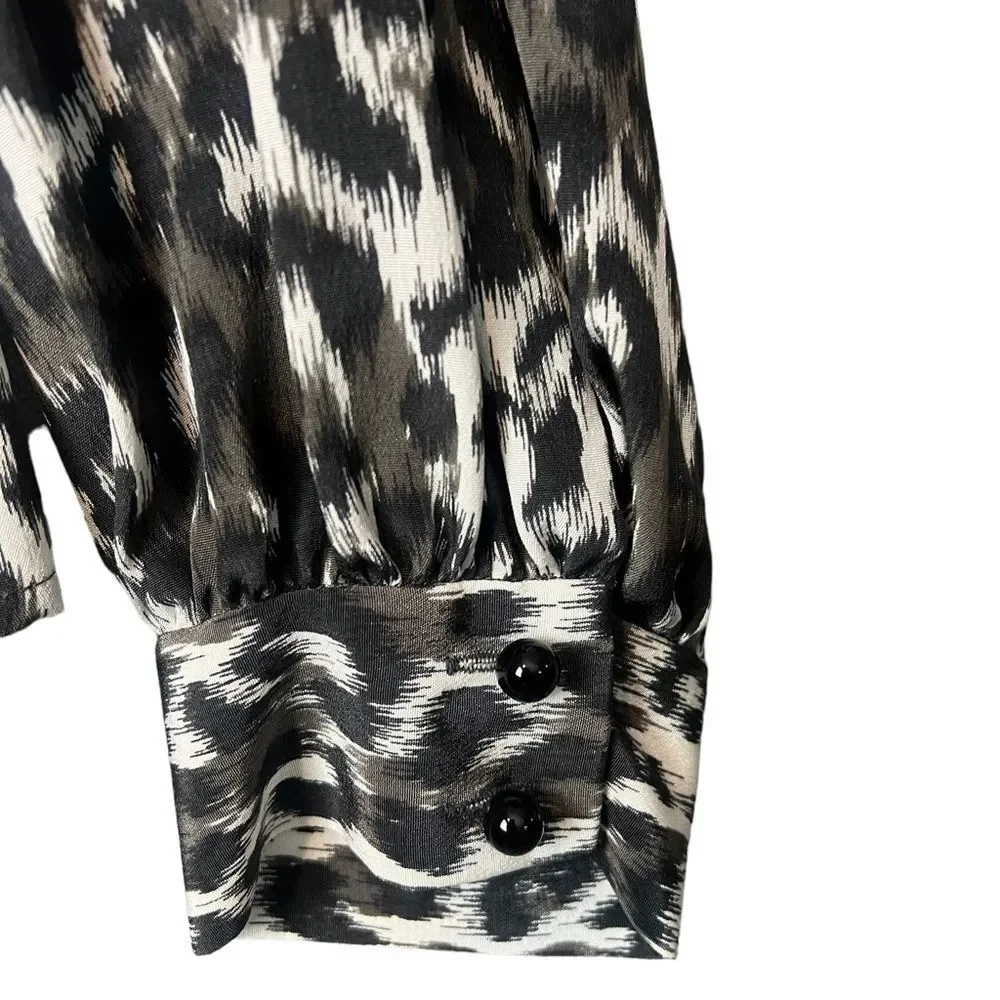 Kate Spade Leopard Cheetah Animal Print Silk Tie-Neck Blouse Top US. 12